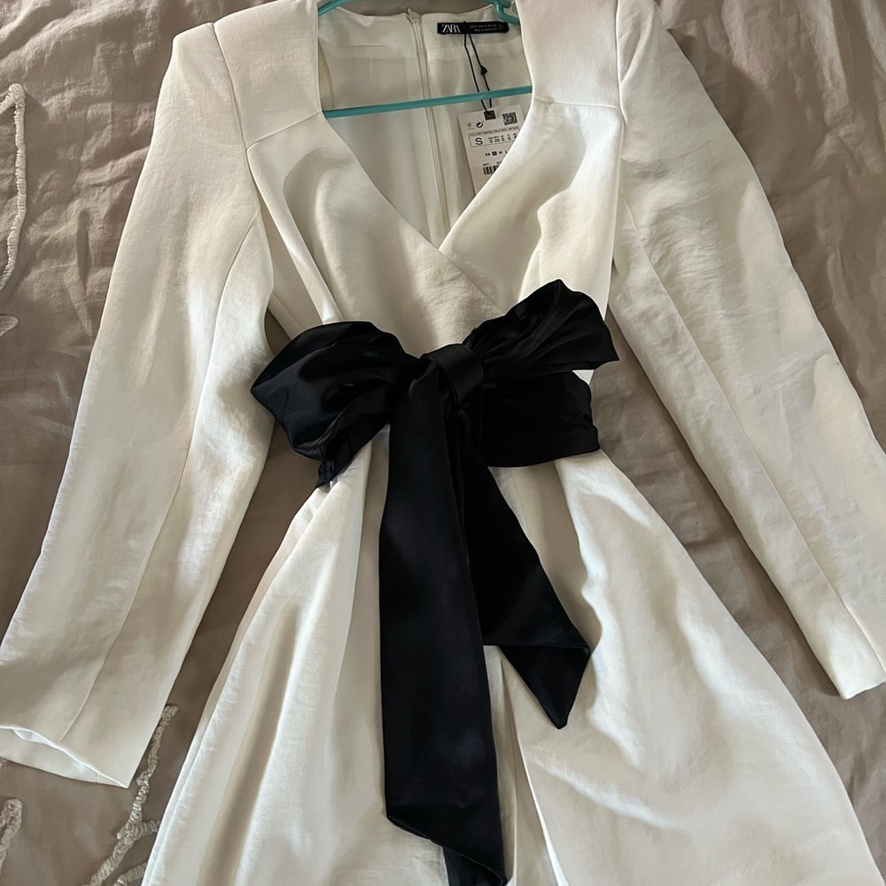 Zara White Long Sleeve Wrap Dress for Cocktail - Picture 4 of 5